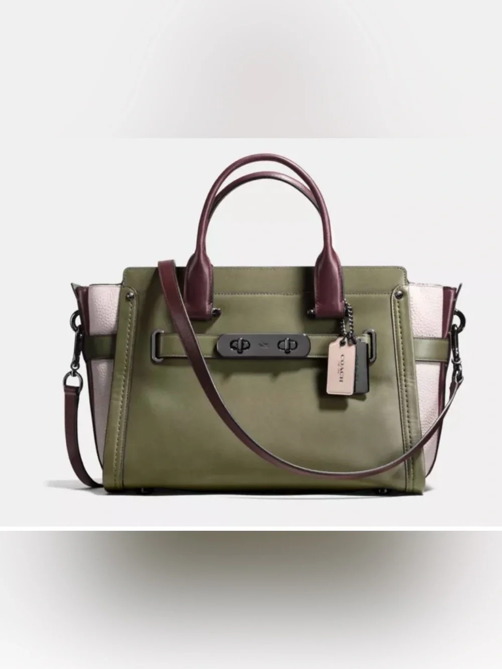 Coach Swagger  Colorblock Leather Satchel in Olive/Blush